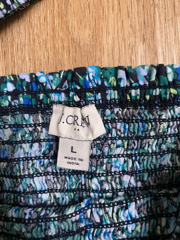 J. Crew Teal and Black Floral Smocked Peplum Blouse - Image 3