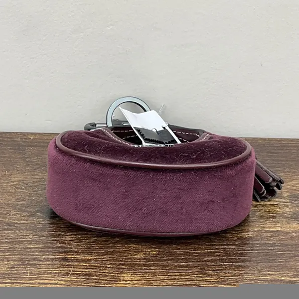 New Coach Mini Carmen Bag Charm Keychain Burgundy Velvet Leather Gunmetal CCF19 - Image 5