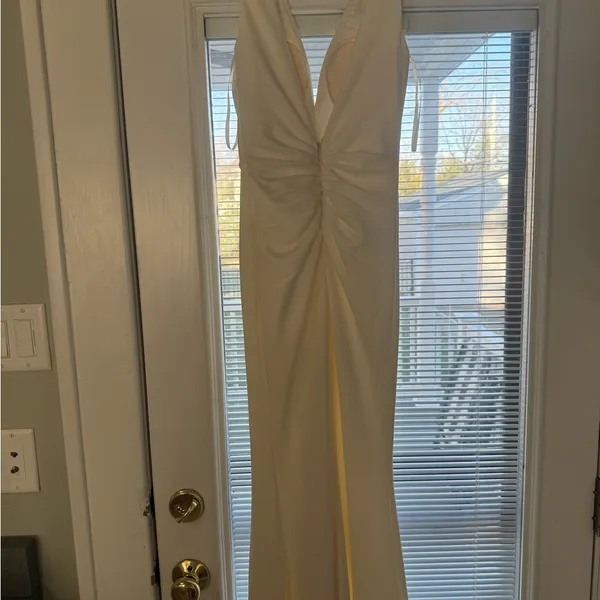 Jovani Elegant Cream Halter Maxi Dress - Image 5