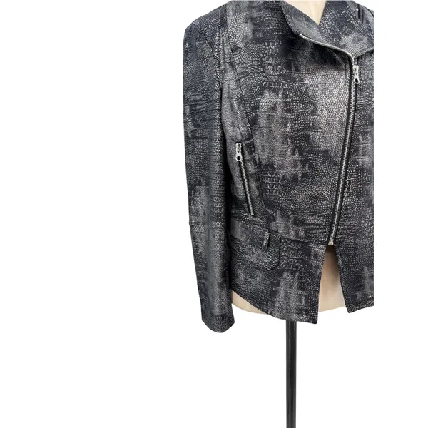 Clara Sunwoo Metallic Liquid Leather Textured Biker Jacket Gunmetal Small - Image 6