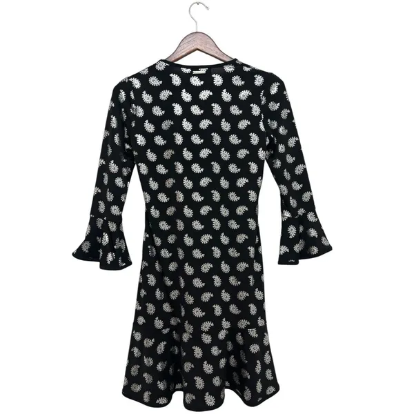 MICHAEL KORS Black/Silver Foil Paisley Flounce Shift Dress Bell Sleeves Size S - Image 11
