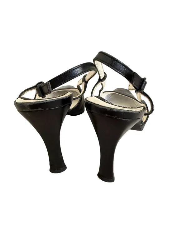 CHARLES JOURDAN Vintage Black Leather Slingback Heels Size 6.5 - Image 4