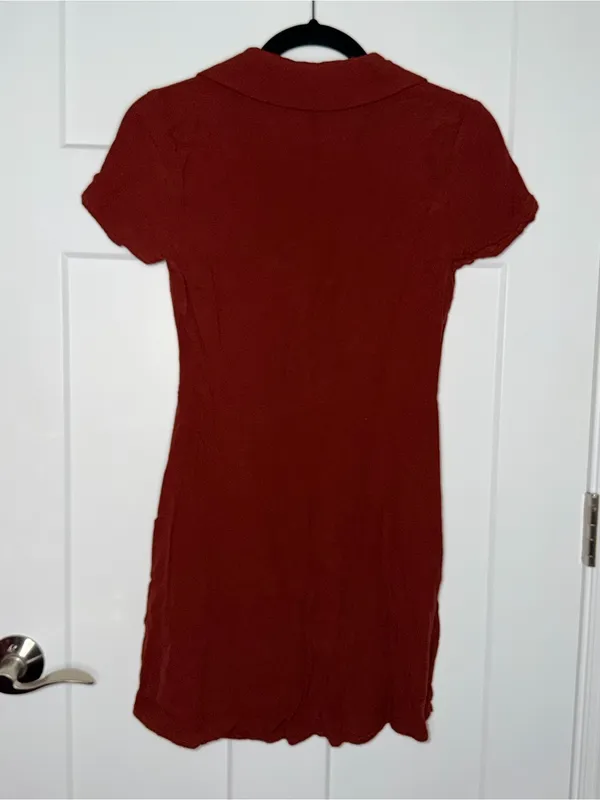 Olivaceous Short Sleeve Collared Button Down Dress - Rust - Image 2
