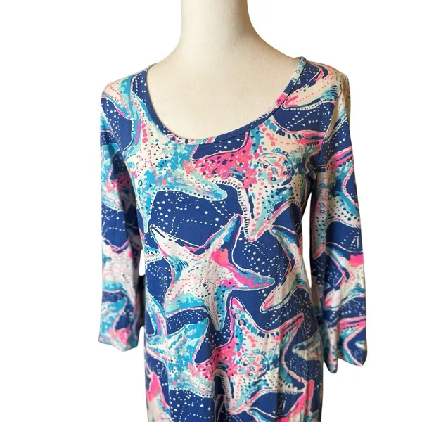 Lilly Pulitzer Cotton Beacon Dress Indigo‎ Star Struck Blue Pink Starfish Small - Image 6