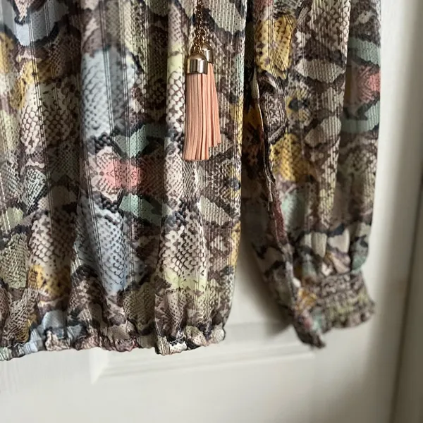 Casting France off the shoulder long sleeve snake print shimmer sheer blouse M - Image 4