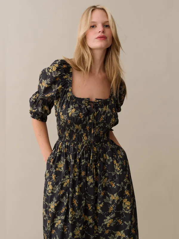 NWT Few Moda Marguerite Dress size XS Black Yellow marigold floral Sorella midi - Image 3