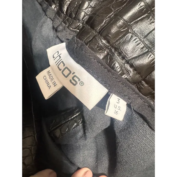 Chicos Faux Leather Croc Embossed Wide Leg Pants Black Size 3 16 XL edgy rocker - Image 7