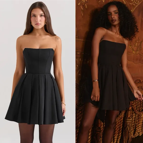 House of CB Emmanuela Black Strapless Detachable Bow Mini Dress M - Image 4