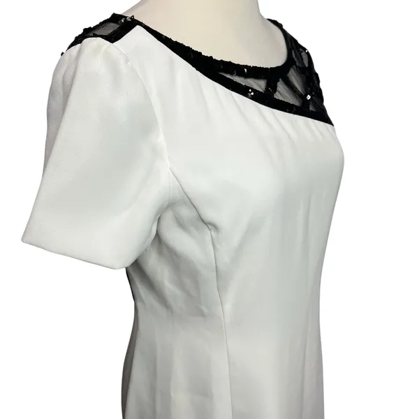 Angel Sanchez Sheath Dress 6‎ White Black Sequined Sheer Minimalist Renaissance - Image 2