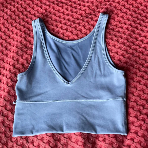 Lululemon Reversible Blue Cropped Tank Top Crew or V-Neck Approx M Yoga Gym - Image 3