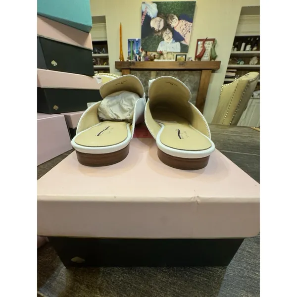 KATE SPADE NEW‎ YORK Laura Square Toe Flat Mules Women's White Leather Size 9 - Image 5
