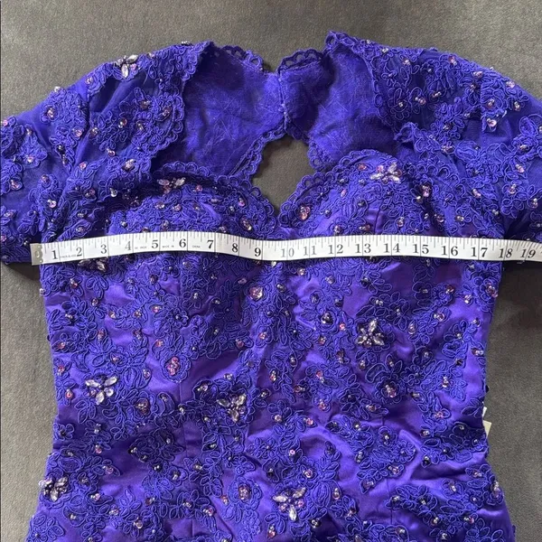 Women’s Purple Short Sleeve Formal Dress Lace Appliqué Zip Up Back Size 8 NWT - Image 11