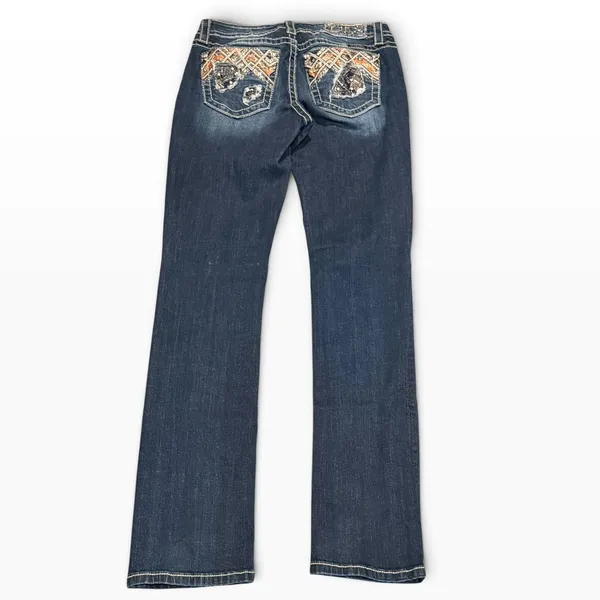 Miss Me Straight Leg Low Rise Dark Wash Embroidered Sequin Jeans 28x33 Y2K BKE - Image 3