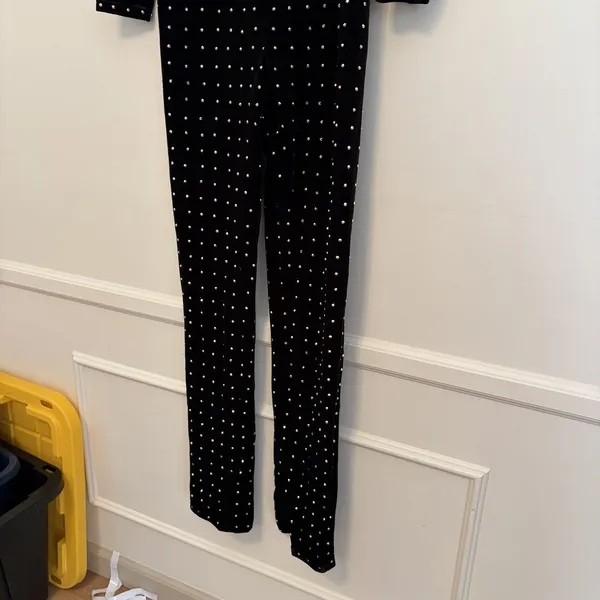 runway collection johnathan kayne Large Black velvet jumpsuit jewel Formal Party - Image 4
