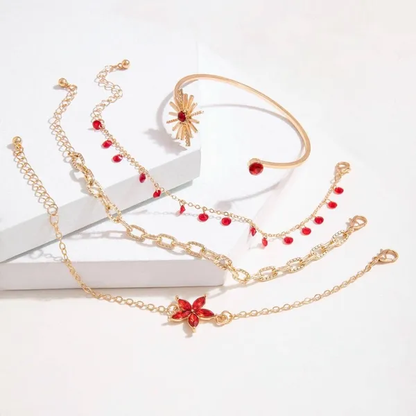 Set 4pcs Adjustable Bracelets Chain Crystal Red Sun Flower Boutique - Image 3