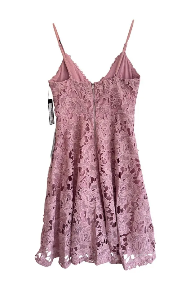 Lulus Dusty Rose Nora Lee Floral Lace Midi Dress Boho Cocktail Party Wedding M - Image 4