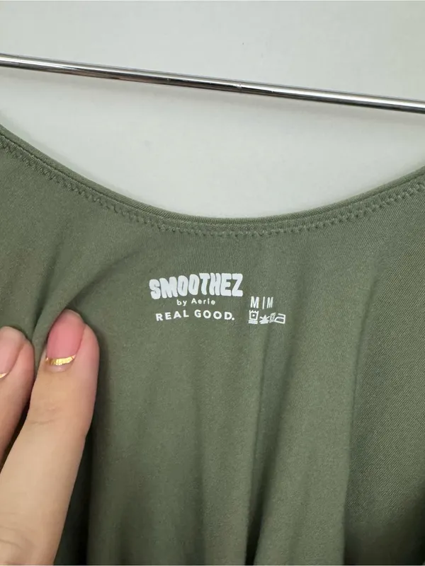 American Eagle aerie SMOOTHEZ Long Sleeve Plunge Bodysuit Olive Green Med - Image 7