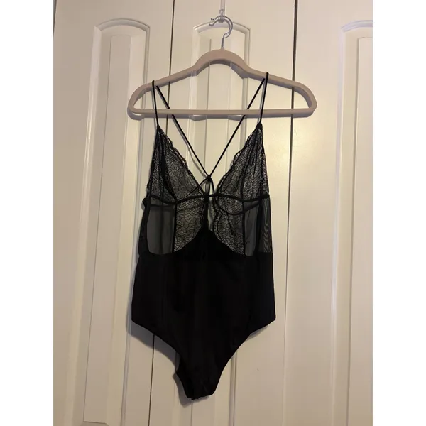 Calvin Klein Black Lace Mesh Strappy Teddy Bodysuit L XL - Image 7