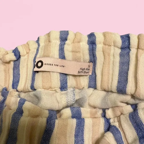 Cream and blue striped shorts - Image 3