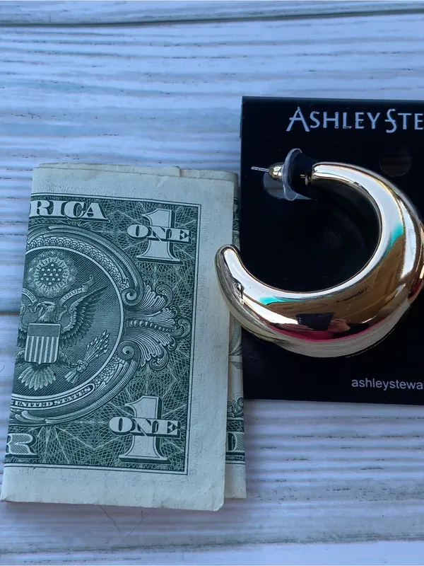 New Ashley Stewart, gold tone, hoop earrings - Image 2