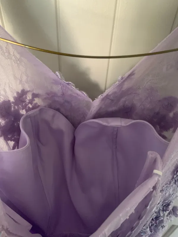 Lavender Lilac Purple Floral Tulle Corset Back Maxi Prom Dress Sz M/8 - Image 5