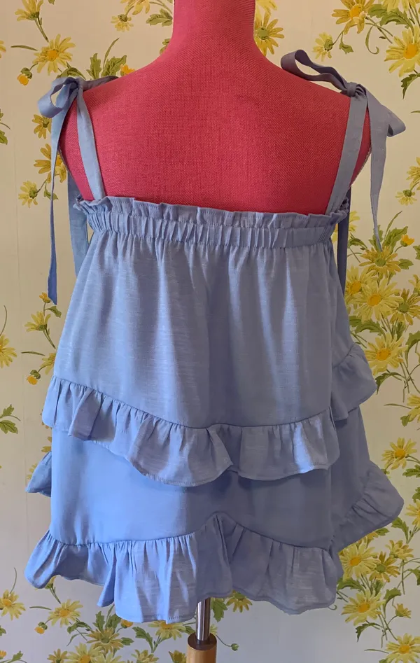 Light Blue Tie shoulder tiered tops size M - Image 3