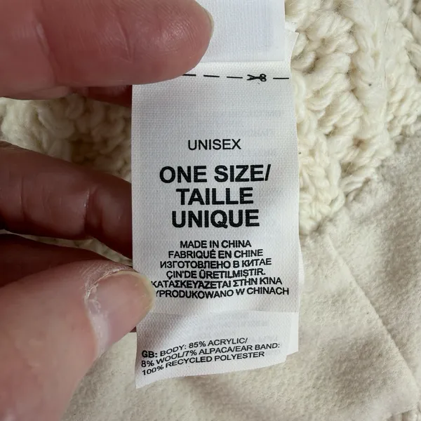 The North Face Hat Beanie‎ One Size Ivory Cable Knit Lined Wool Alpaca Blend - Image 9