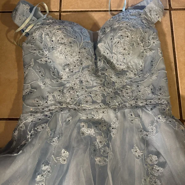 Blue Lace Prom Dress Size M - Image 6