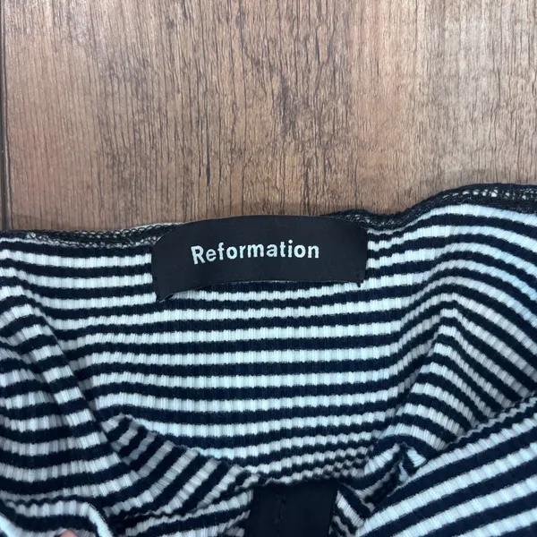 Reformation Nellie Hook Eye Striped Mini Dress Black White XS Elevated Basics - Image 5