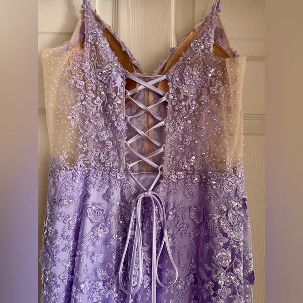 Sherri Hill‎ Lavender Sequin Beaded Mermaid Style Open Back Prom Corset Dress 14 - Image 12