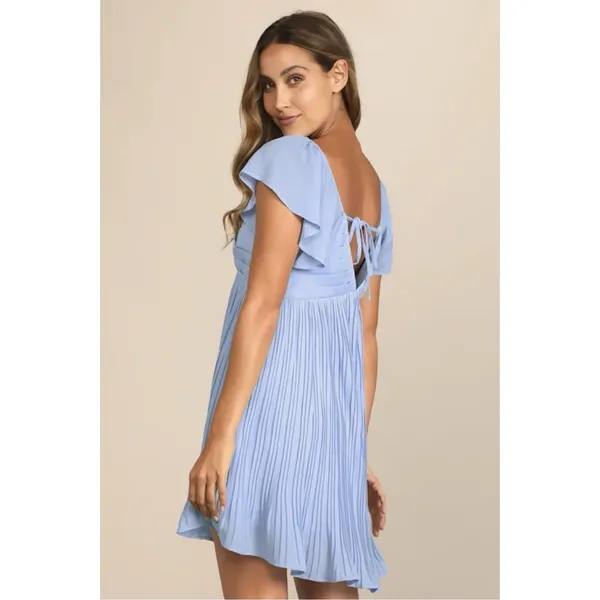 Lulus Amalfi Coast Light Blue Pleated Flutter Sleeve Mini Dress XL Coquette - Image 4