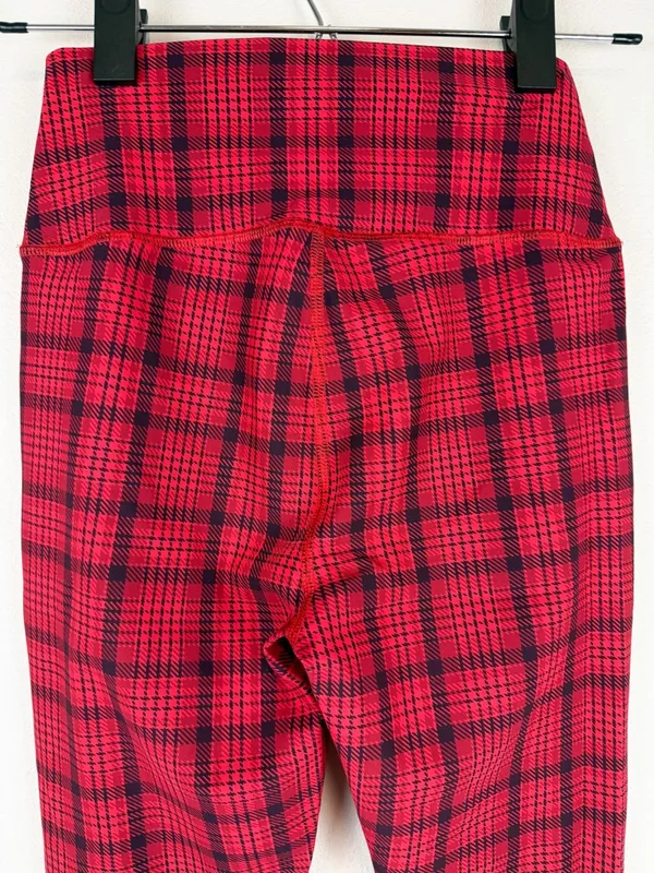 ALO‎ Yoga High Rise Occassion Leggings Red Plaid Reflective Stripe Size XS - Image 9