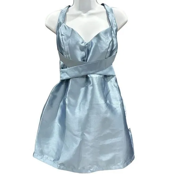 Lulu's NWT Posh Moment Slate Blue Backless Halter Dress Bow‎ Size XL - Image 3