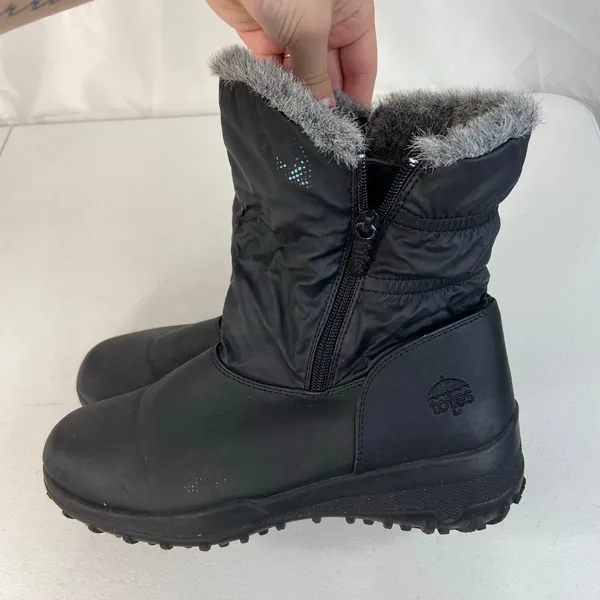 Totes‎ women's Rikki waterproof black faux fur lined zip snow winter boots shoes - Image 2