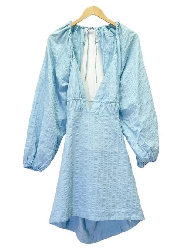 NWT Free People Endless Summer Puff Sleeve Open Back Mini Dress Blue Size Large - Image 3