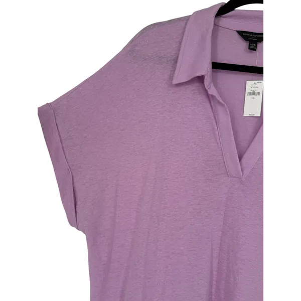NWT Banana Republic Women's Linen Blend V-Neck Polo Top Lavender Pink Size XXL - Image 7