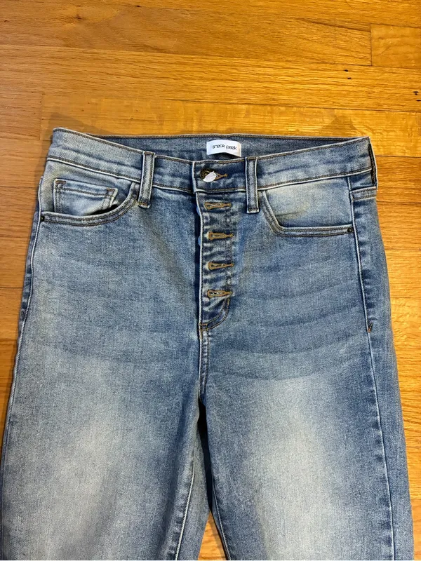 Sneak Peek Distressed Flare Wide Leg Denim Jeans Blue Women's Size 7/W 28 - Image 4