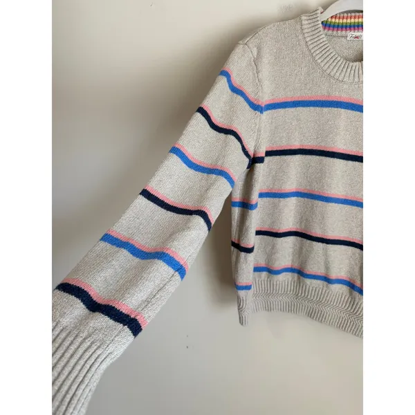 Faherty Striped Crewneck Sweater Womens XL Rainbow Stripe Coastal Cotton - Image 4