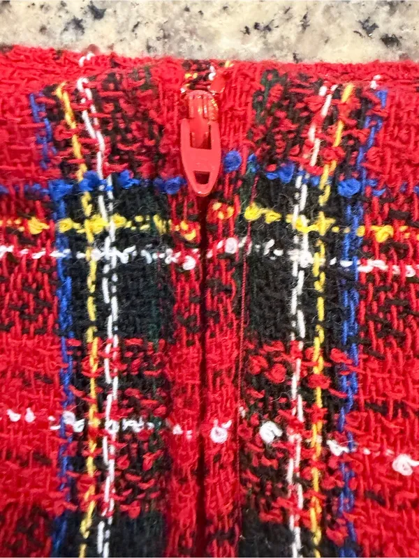 Vintage Red, black, and yellow plaid wool blend tweed skirt - Image 5