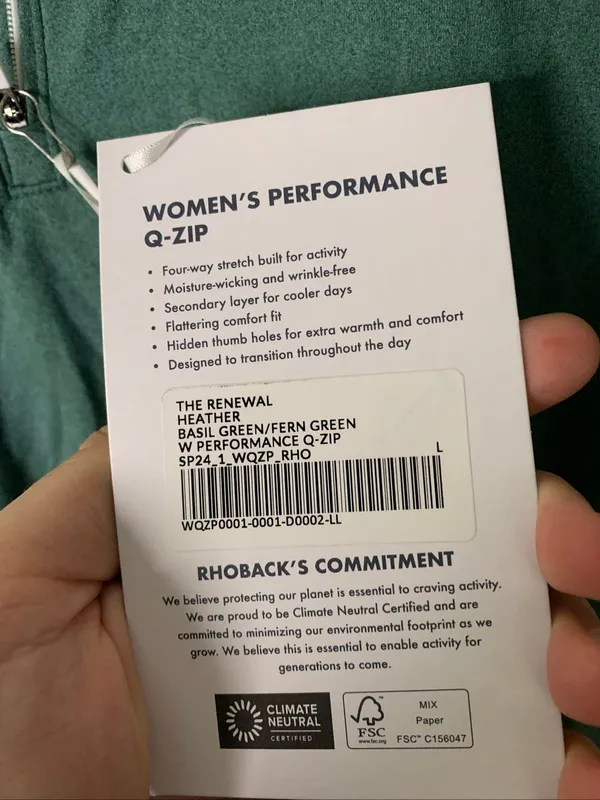 Rhoback Women's Performance Q zip green size large NEW WITH TAGS - Image 6