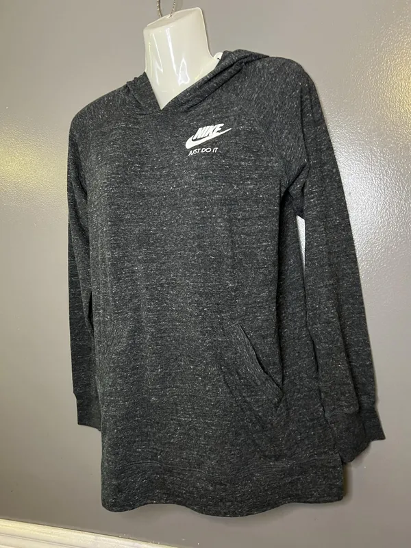 Nike Hoodie Womens XL Gray Just Do It V Neck Pullover Tunic Sweatshirt Knit - Image 4