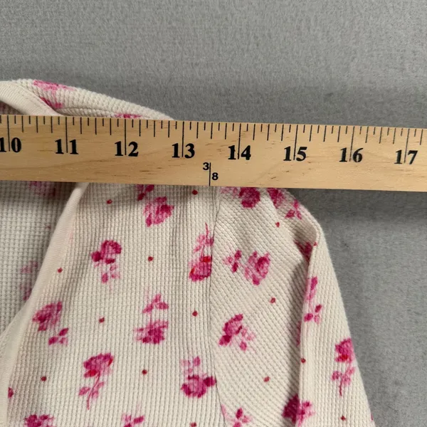 Victorias Secret Pink Floral Thermal Waffle Knit Henley Top Cream XS - Image 3