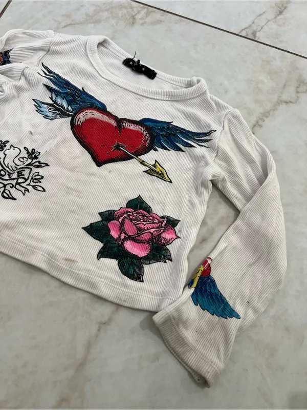 Flowers By Zoe White Heart T-Shirt Size 4 - Image 2