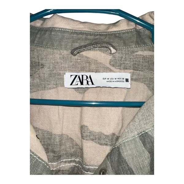 Zara Green Camo‎ Linen Blend Cropped Jacket, Womens Medium - Image 6