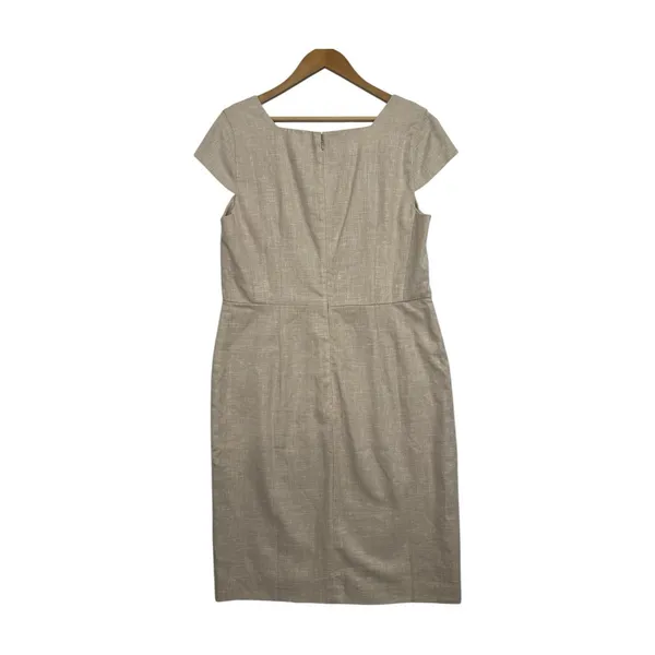 Ann Taylor Dress Womens 12 Beige Linen Sheath Cap Sleeve Career Office Classic - Image 2