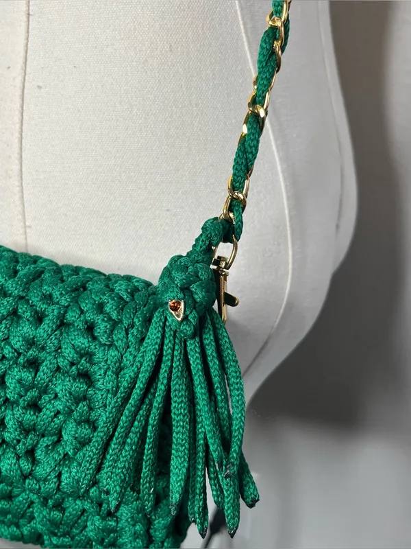 NEW Handmade Green Crochet Chain Strap Crossbody Purse Summer Boho Vacation - Image 3