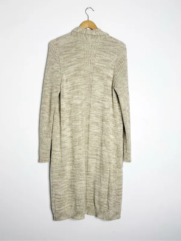 Anthropologie Long Open Front Duster Cardigan XL Beige Knit Pockets - Image 6