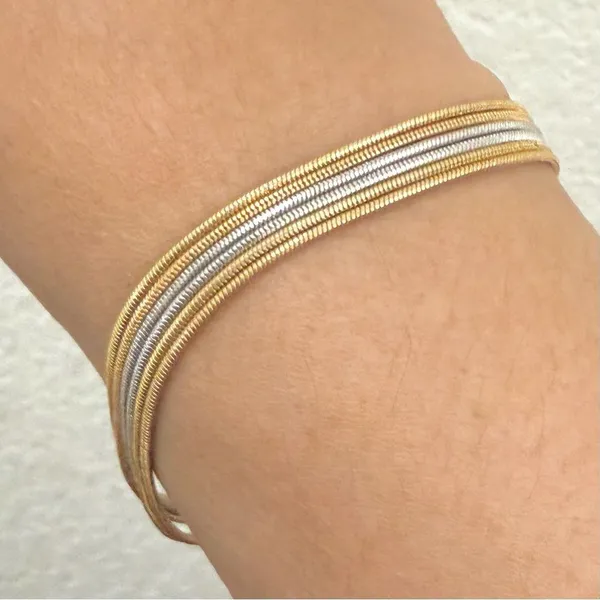 Vintage 18KGP 2-tone Gold & Silver Multi Strand Snake Chain 7.5” Bracelet 9g. - Image 5