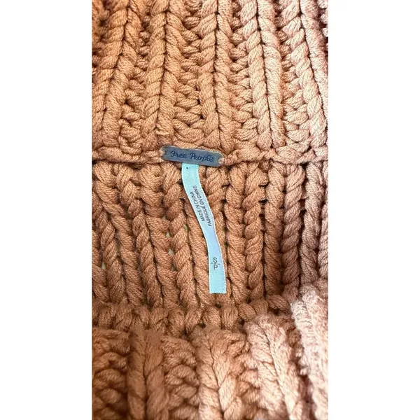 Free People Chunky Knit Turtleneck Sweater Rust Orange Small Cozy BoHo 3086 - Image 7