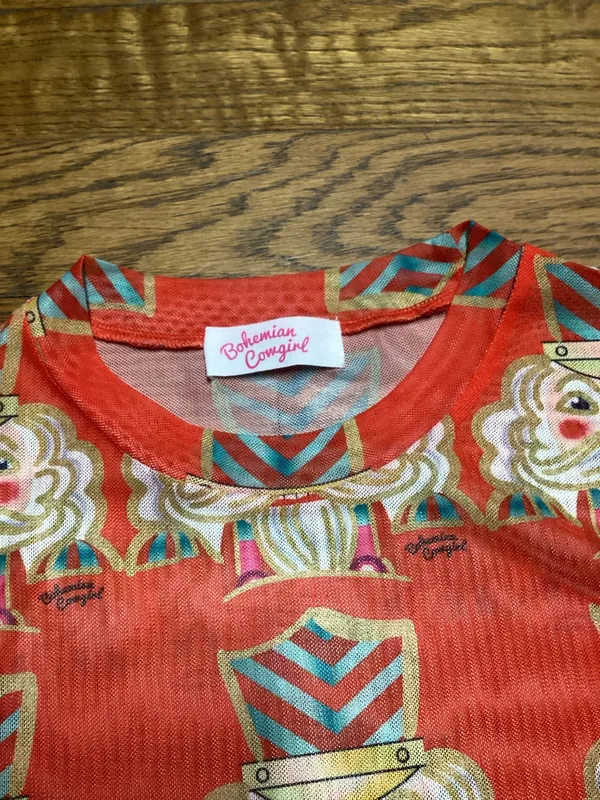 Bohemian Cowgirl Orange Nutcracker print mesh top size XL - Image 8